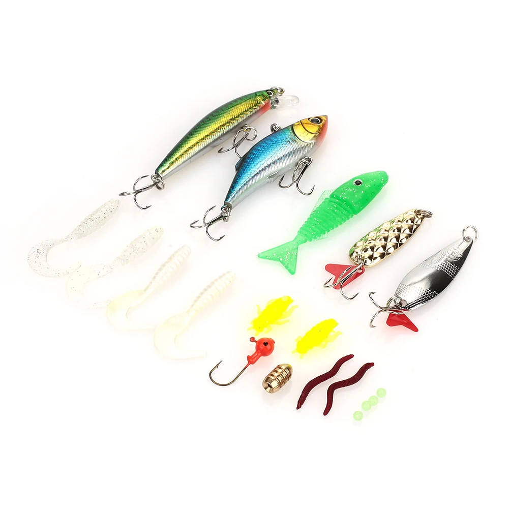 Durable Fishing Tackle Box Fishing Bait Set 20pcs Decoy Swivels Clamp Hooks Angling Tools Luya Bait Kit Portable Colour