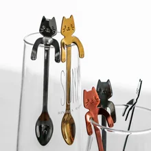 4 шт. ложка из нержавеющей стали с рисунком кота для кофе, кофейная ложка, подвесная чашка, чайные ложки, милая ложка для кофе, подвесная чашка из нержавеющей стали