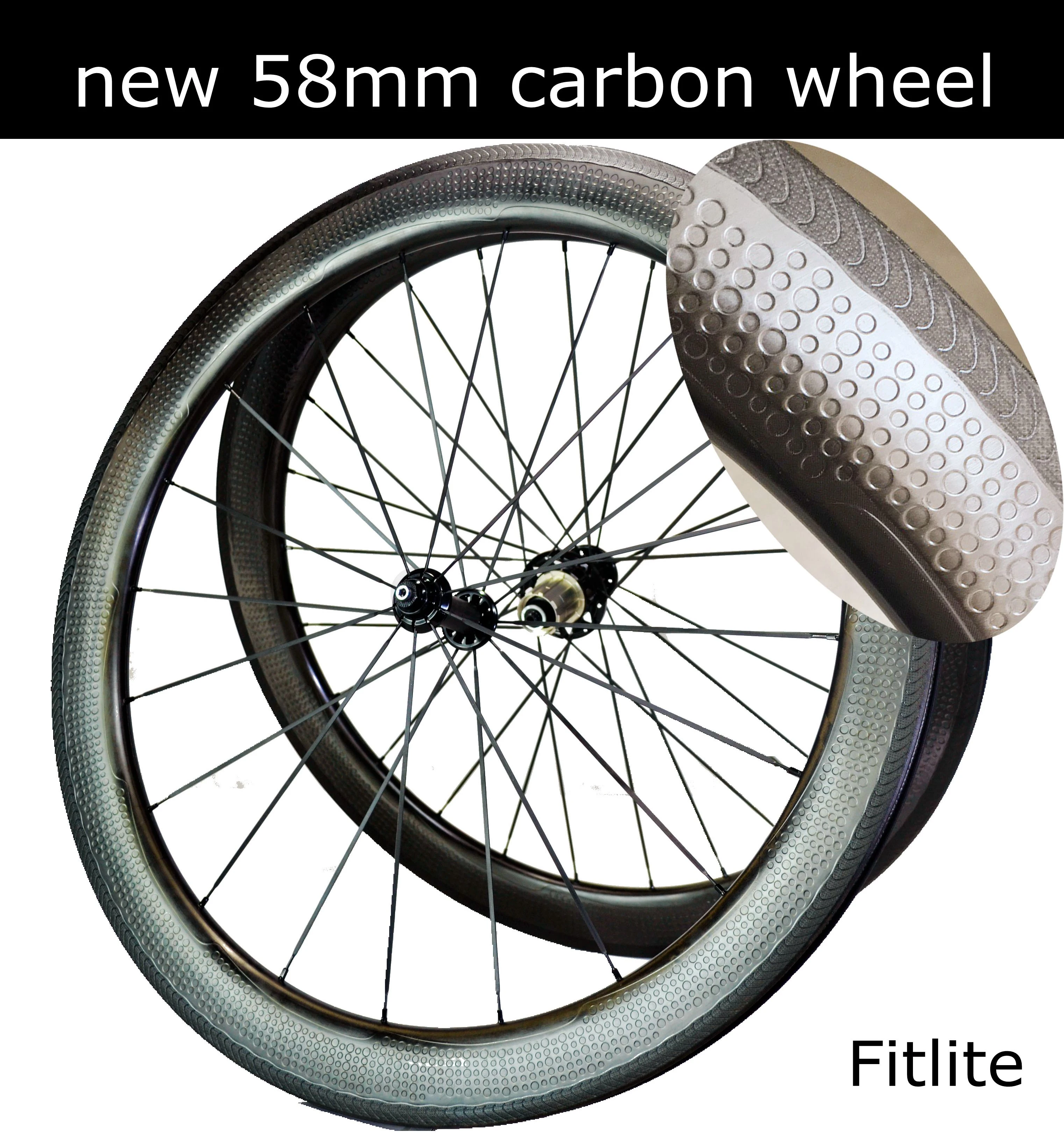 New Tubeless 58mm dimple carbon wheels road bike wheelset black hubs stickersBicycle Wheel