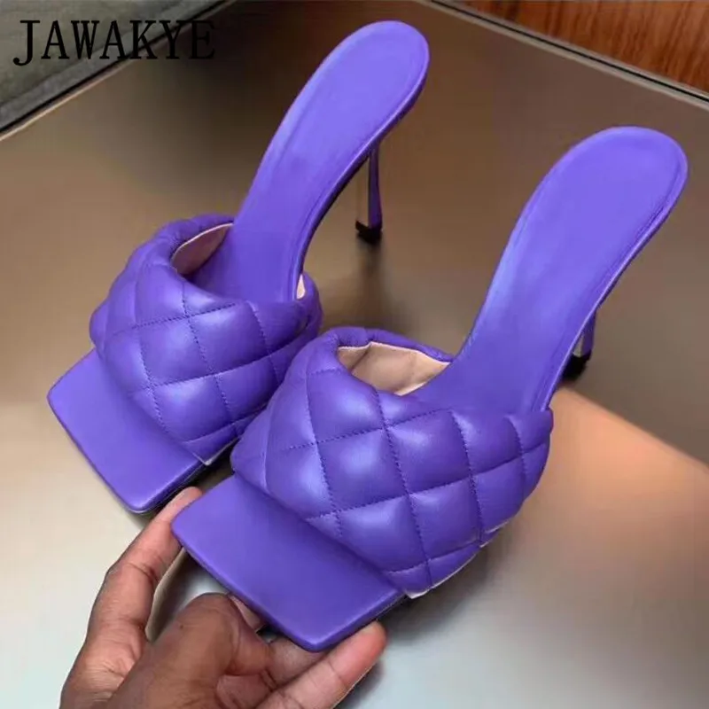 JAWAKYE женские кожаные шлепанцы с квадратным носком на высоком каблуке ромб мадам