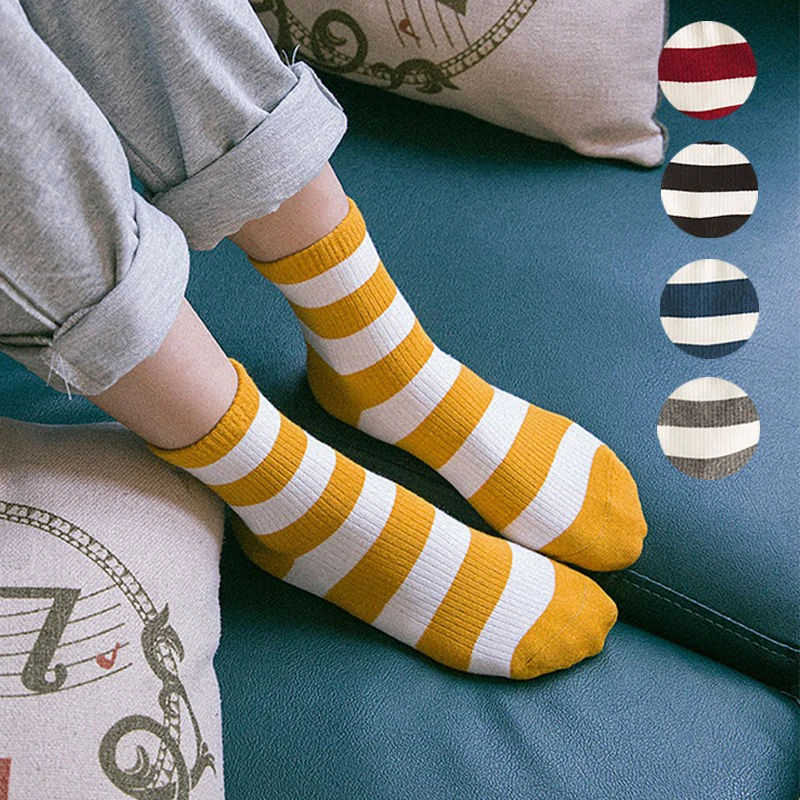New Women Striped Pattern Cotton Crew Socks Harajuku Fashion Novelty Funny Yellow  Casual Cheap Novelty High Quality
