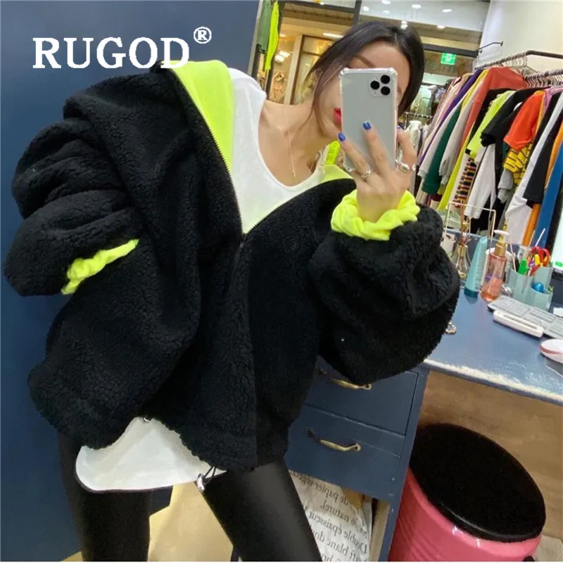 RUGOD, модное лоскутное флисовое пальто для женщин, повседневное, стоячий воротник, длинный рукав, овечья шерсть, пальто, Осень-зима, Толстая куртка, Casaco