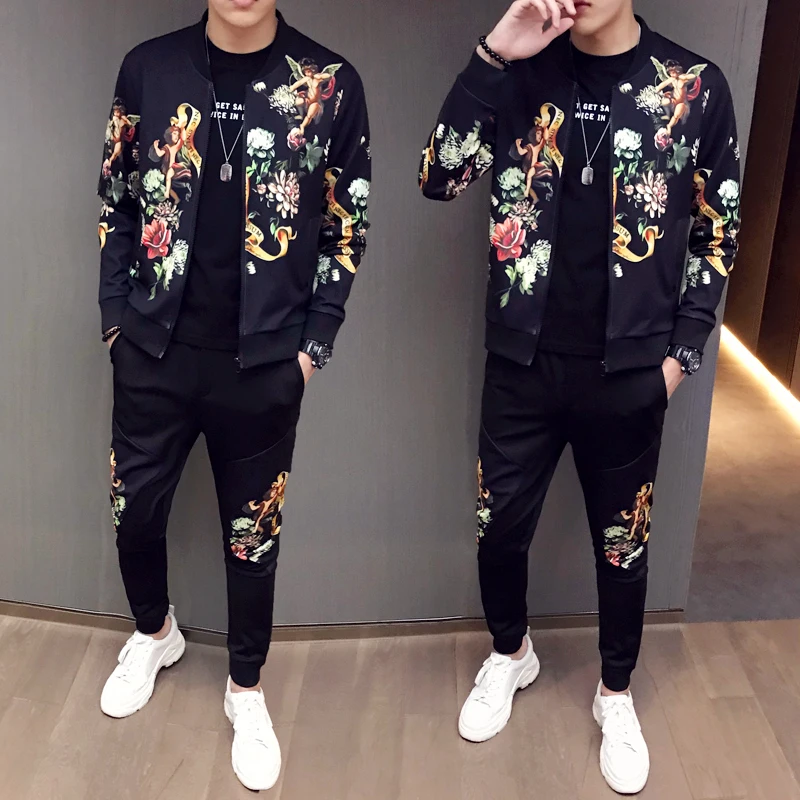 

Jacket + Pant Tracksuit Set Male Printed Tracksuit Plus size 5XL-M 2020 New Men's Set Autumn Man Sport 2 Piece Sets Sport Suit