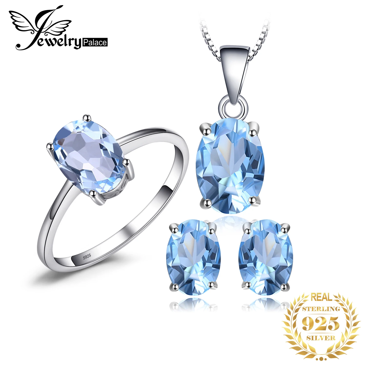 Details about   Natural Sky Blue Topaz Gemstone Solid 925 Silver Luxury Women Jewelry Set
