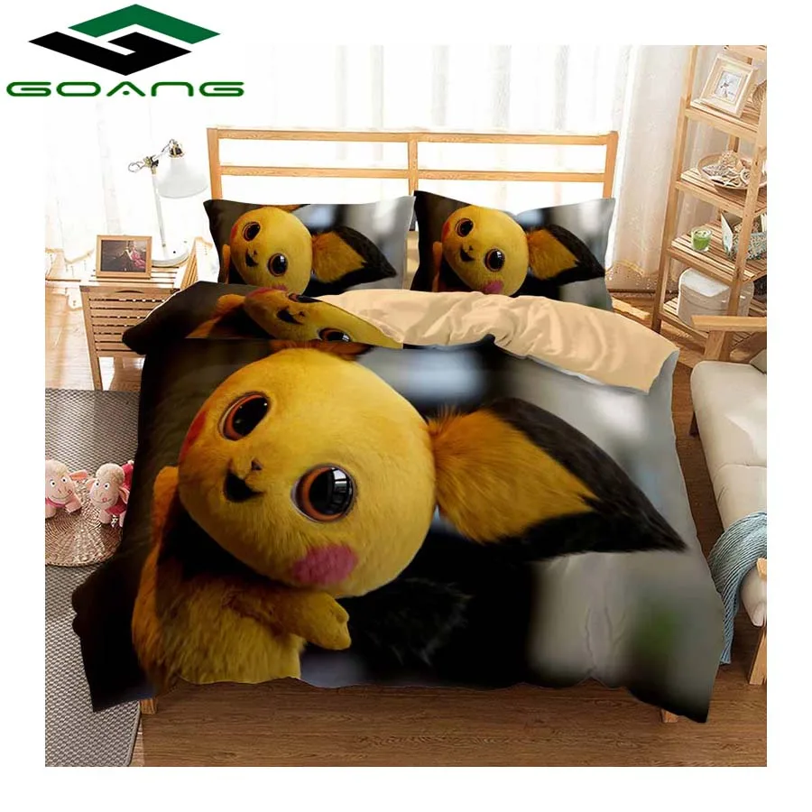 GOANG Theme hotel bedding set bed sheet duvet cover and pillowcase luxury Home textiles 3d digital printing Pikachu kids bedding - Цвет: Серый