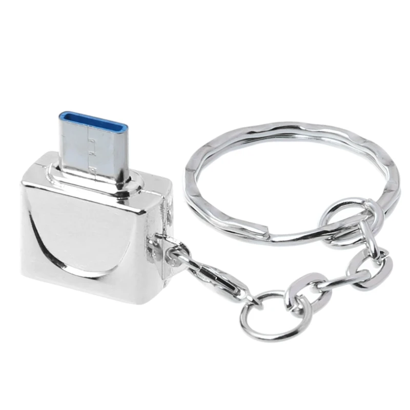 Мини металлический USB 3,1 type-C штекер к USB 2,0 Женский OTG адаптер данных с брелоком - Цвет: Серебристый