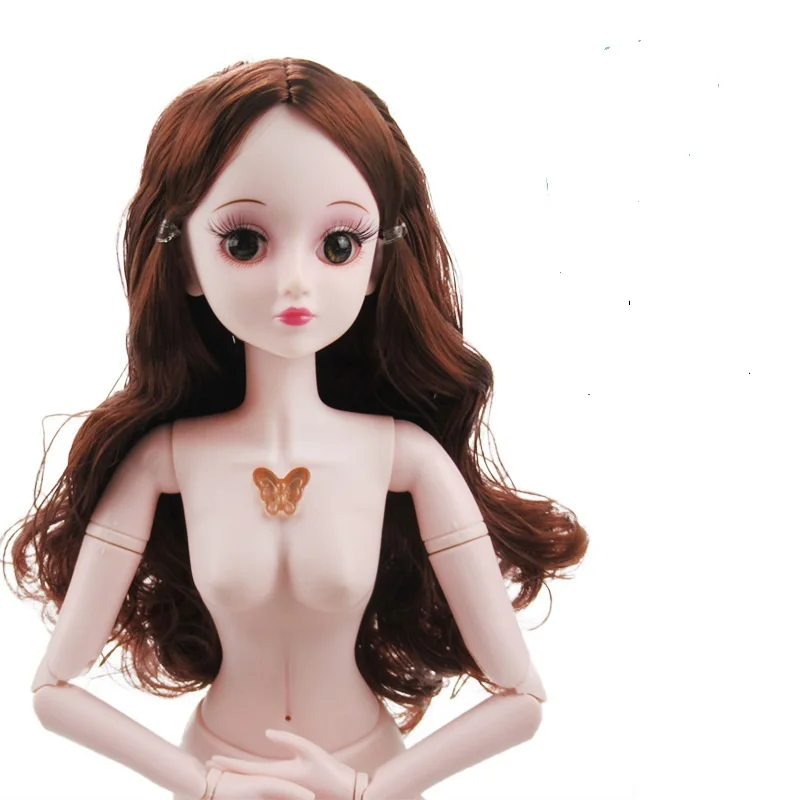 Новинка, 60 см, 21 подвижный шарнирный BJD, куклы, волосы, 3D, голубые глаза, ресницы, женские, обнаженные, обнаженные тела, куклы для девочек, игрушка для девочек, подарок AT41 - Цвет: black curly hair