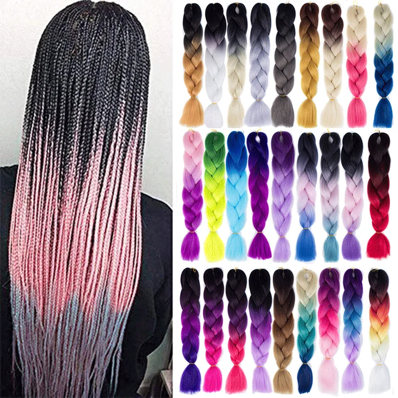 Braiding Hair Extensions Jumbo Ombre Color 100g 24 Inch Green Pink Yellow Blonde Synthetic Braid |