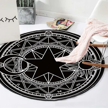 

Round Bedroom Carpets Stars Linen Geometric Pattern Mandala Rug For Sofa Door Vintage Plain Mats Home Decor