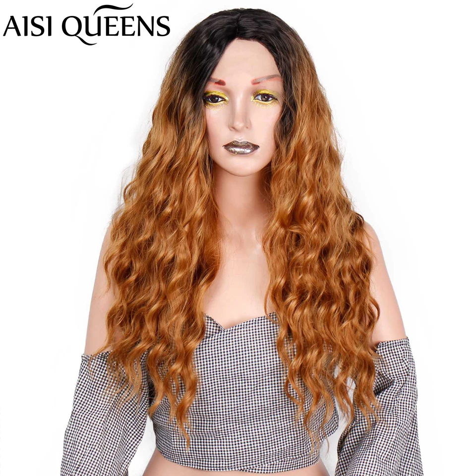 AISI QUEENS синтетические парики на кружеве для женщин Распродажа длинные волнистые золотистые Т-образные волосы высокая температура натуральные кружевные волосы
