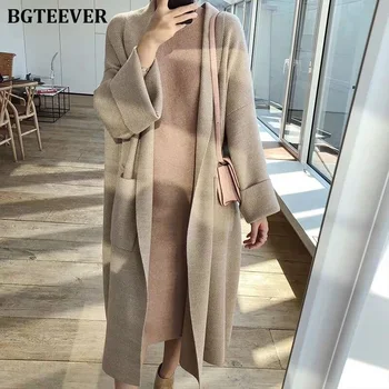 

Casual Pockets Women Cardigan Autumn Winter Long Sweater Jumper Knitted Cardigan Female Striped Open Stitch Sweater Coat 2019