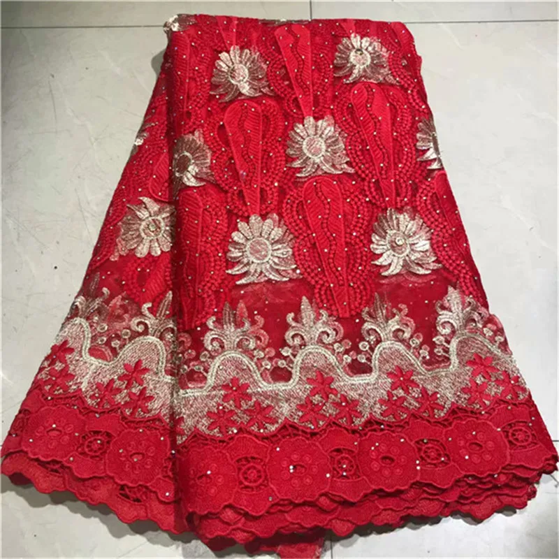 

French Net Lace Fabric 2019 Latest African Guipure Lace Fabric With Stones Embroidery Mesh Tulle Cord Lace For Ladies