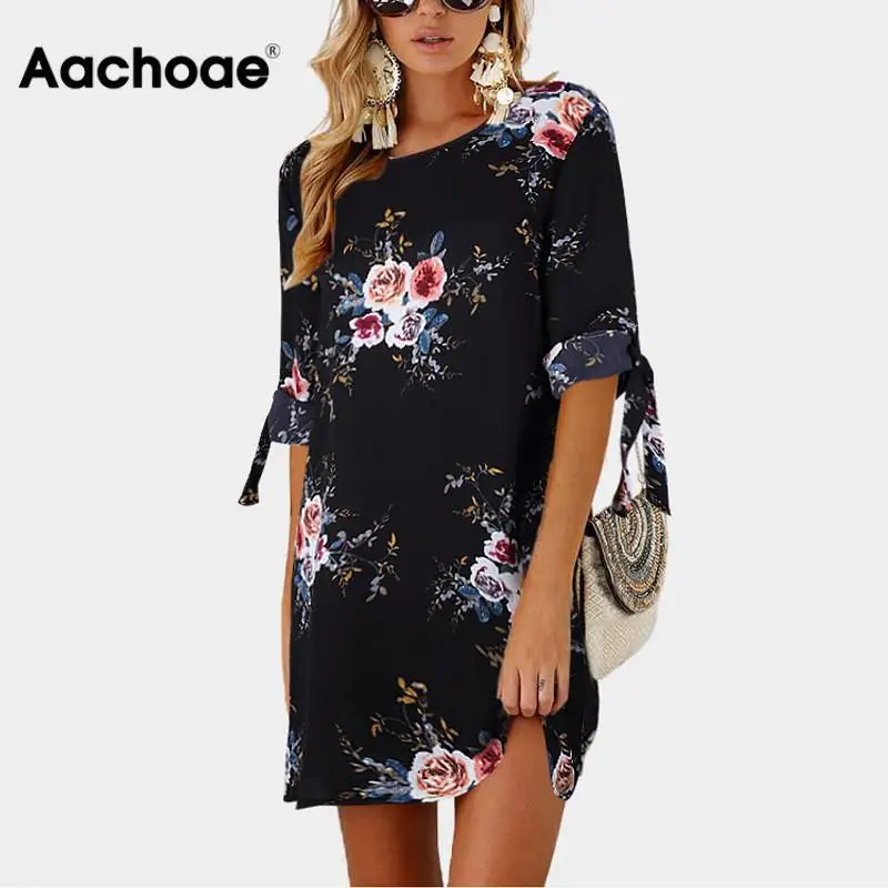 Aachoae Summer Dress 2020 Women Floral Print Beach Chiffon Dress Casual Loose Mini Party Dress Boho Sundress Vestidos Plus Size Aachoae Summer Dress 2020 Women Floral Print Beach Chiffon Dress Casual Loose Mini Party Dress Boho Sundress Vestidos Plus Size