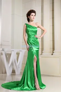 

free shipping 2016 floor length formal dress new design brides maid real photos beading one shouler green long evening Dresses