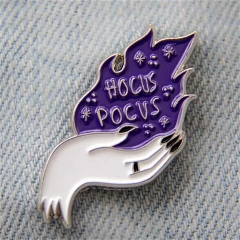 Ручная работа Волшебная фиолетовая огненная эмалированная булавка hous POCUS брошь