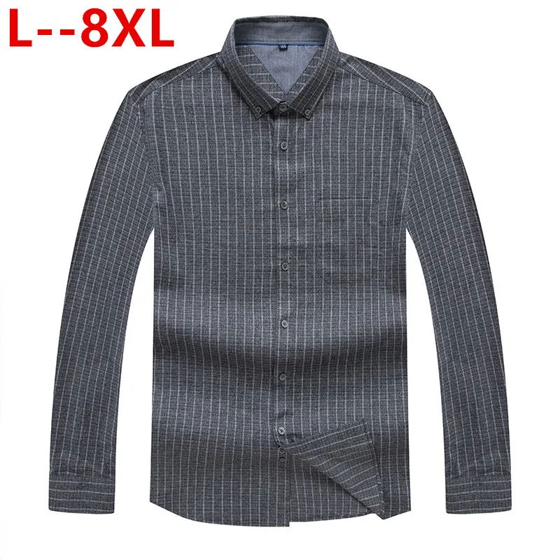 8XL 6XL 5X Мужская Весенняя рубашка мужской модный вертикальный Мужской пуловер с длинным рукавом Повседневное платье на пуговицах рубашки