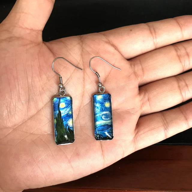 Whimsical Floral Rectangular Colorful Earrings  6