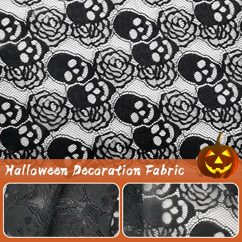 1 Yard Halloween Ghost Skull Flower Printed Lace Mesh Fabric Soft Tulle Halloween Party Decoration Diy Apparal Sewing Fabric