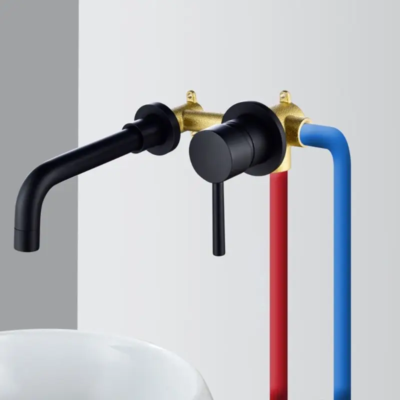 

Copper Black Wall Embedded Hot And Cold Basin Faucet Concealed Hot And Cold Water Bathroom Lavatory Washbasin Faucet