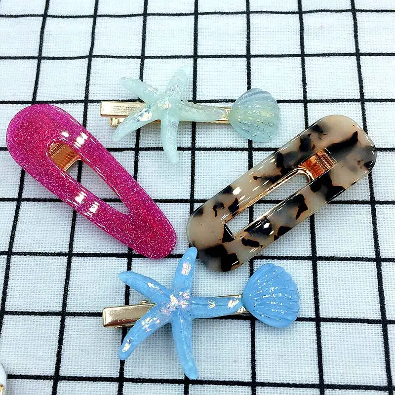 14 Pcs 6.5cm Mixed Color Included 8 Pcs Acrylic Hairpins And 6 Pcs Acrylic Starfish Hair Clips For Girls Cute Hair Accessories