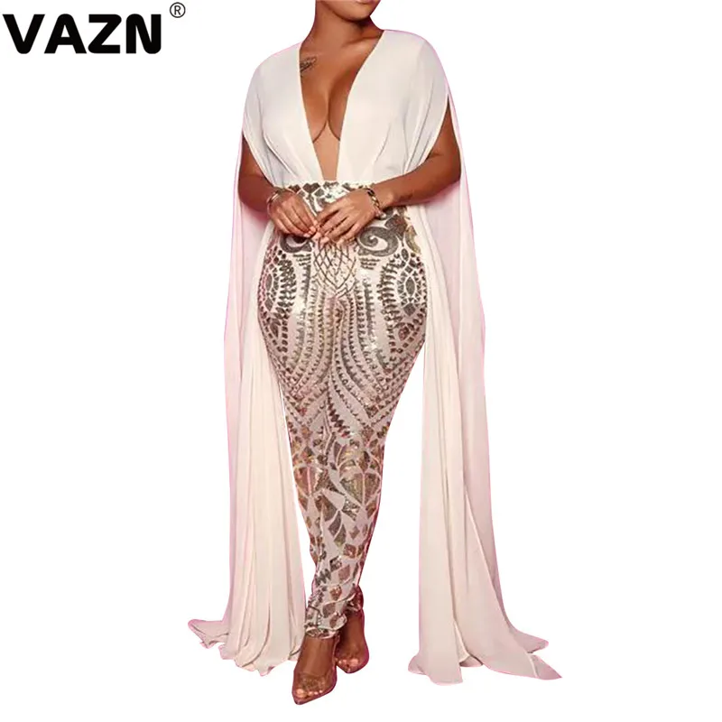 champagne color VAZN, высокое качество, волнистый, открытый, сексуальный, клубный, модный, однотонный, глубокий v-образный вырез, полный рукав, для женщин, высокая талия, обтягивающий, карандаш, Комбинезоны - Цвет: champagne color