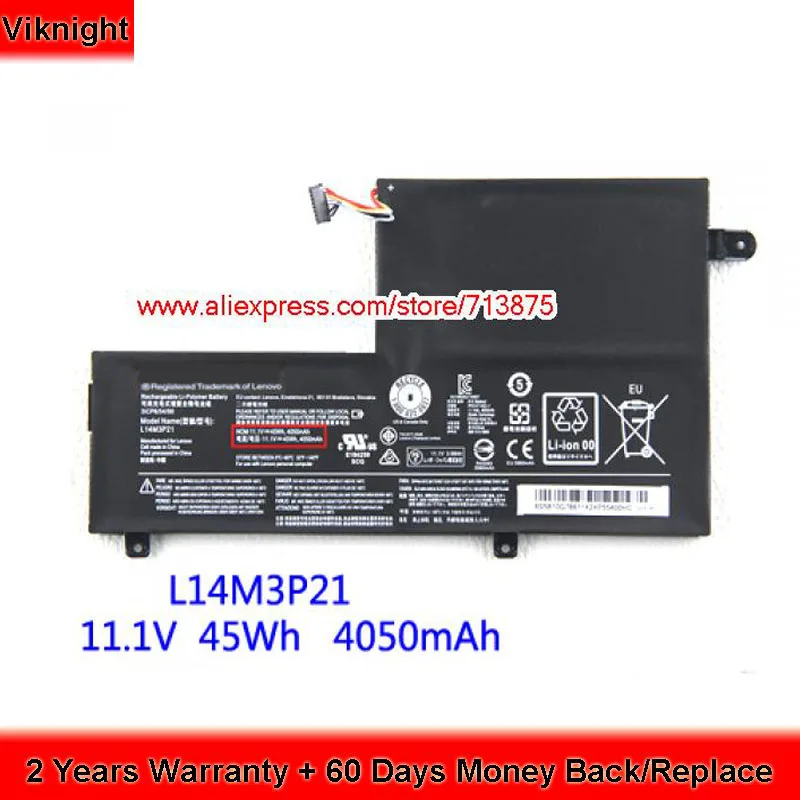 Натуральная 11,1 V 45Wh L14M3P21 Аккумулятор для Lenovo IdeaPad 500-14IBD Flex 4 1470 Йога 500 510S-13IKB 3-1470 3-1570 510S-14 L14L3P21