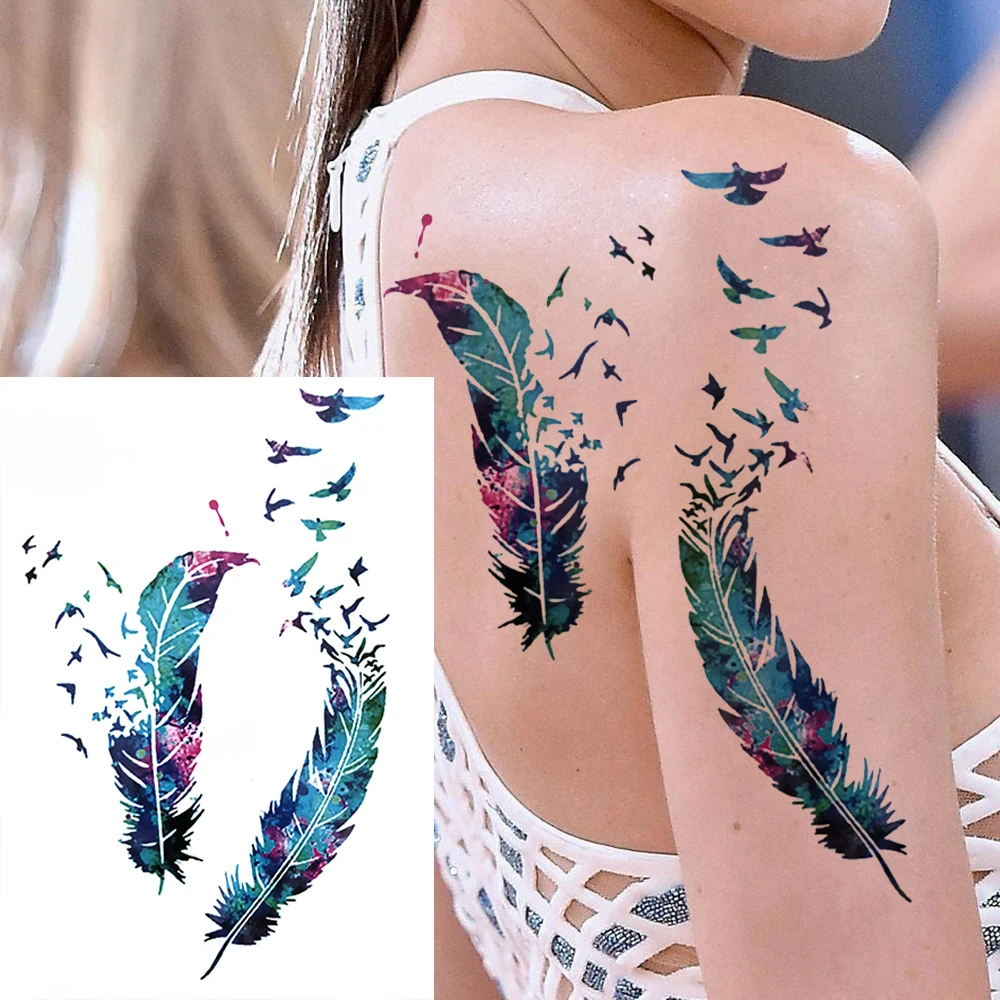 Tatouage Plume Oiseaux Qui S envolent Autocollant De Tatouage Temporaire, Plumes D'oiseaux, Pour Femmes, Filles,  Hibou, Lion, Réaliste, Faux Tatouage, Art Corporel, Dos, Tatto, Pie,  Hirondelle - Tatouages Éphémères - AliExpress