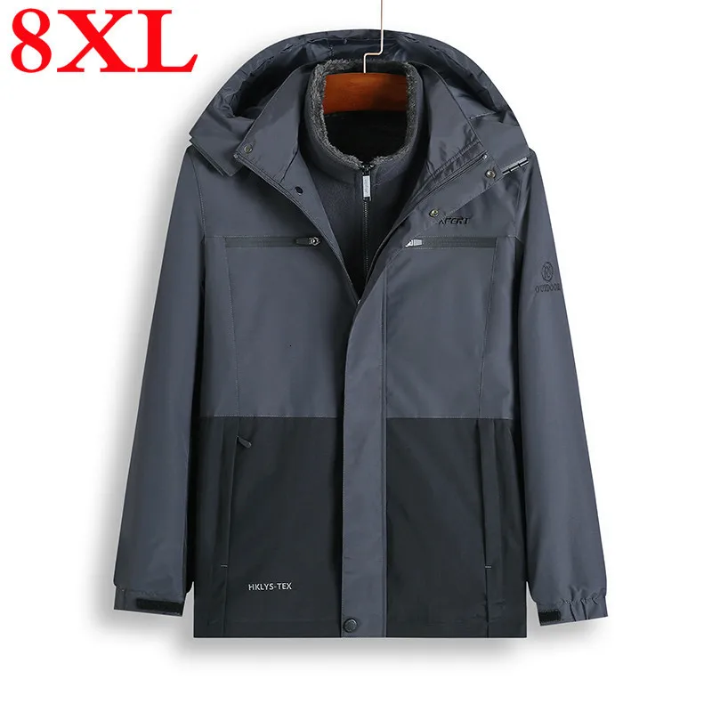 

Plus size 8XL 7XL 2 in 1 Thick Warm Parkas Coat Winter Thermal Jacket Men Outwear Patchwork Windbreaker Hooded Parkas Hombre