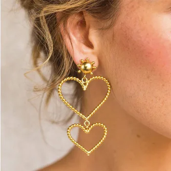 

2020 Za Brand New Design Korean High Quality Classy Lady Multi Layers Exaggerated Big and Small Heart Alloy Earrings for Woman