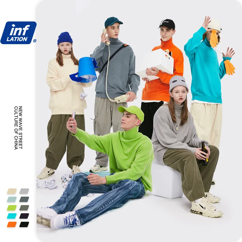 Turtleneck Sweater Pullover Oversized Men Winter Warm FW INFLATION Solid for Women 1881W