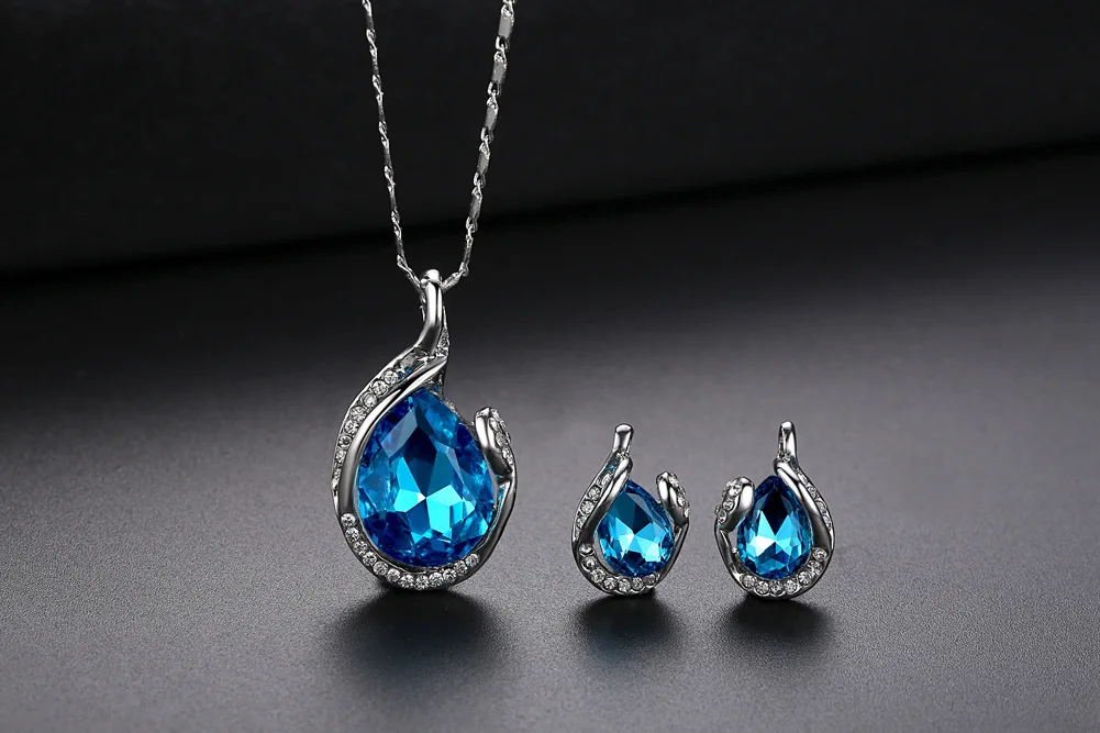 Double Fair Classic Beauty Teardrop Sets For Women Wedding Engagement Jewelry Necklace& Earring Fashionable Jewellry KAS099