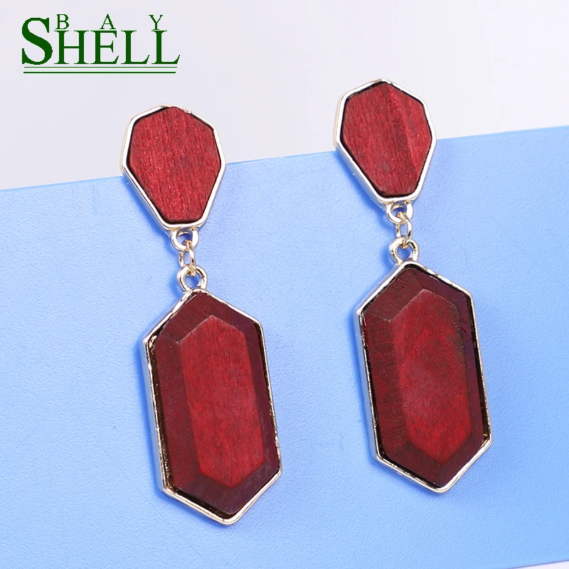 2020 Vintage Wood Earrings For Women Fashion Bohemian Elegant Gold Big Dangel Female Geometric Drop Earring Jewelry | Украшения и