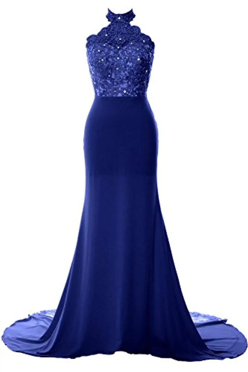 Royal Blue Платье подружки невесты с аппликацией из бисера длинное вечернее платье с лямкой на шее vestidos largos de fiesta - Цвет: Royal Blue