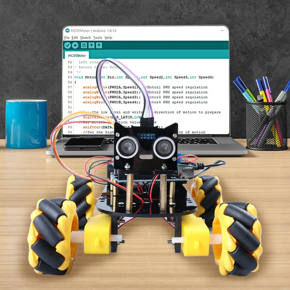 2022 App Connect 4WD Smart Robot Car Kit For Arduino Uno R3 Programming Educational Kits Acrylic Metal McNamum Wheel Robot Kits