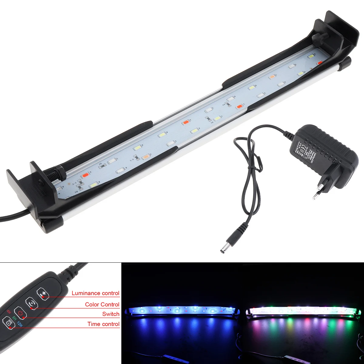 22-72CM 5 Colors Adjustable Color Timed Double Row LED Fish Tank Plant Lamp with Extendable Bracket for Aquarium Overhead Light