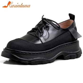 

Karinluna Hot Sale Genuine Leather 2020 Platform Comfortable Shoes Woman Vulcanize Lace-Up Spring Casual Vulcanize Shoes