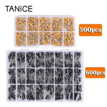 

TANiCE 600Pcs 100nF-10uF Ceramic Capacitor Assortment Kit + 24Value 500pcs Electrolytic Capacitor Assortment Kit 0.1uF-1000uF