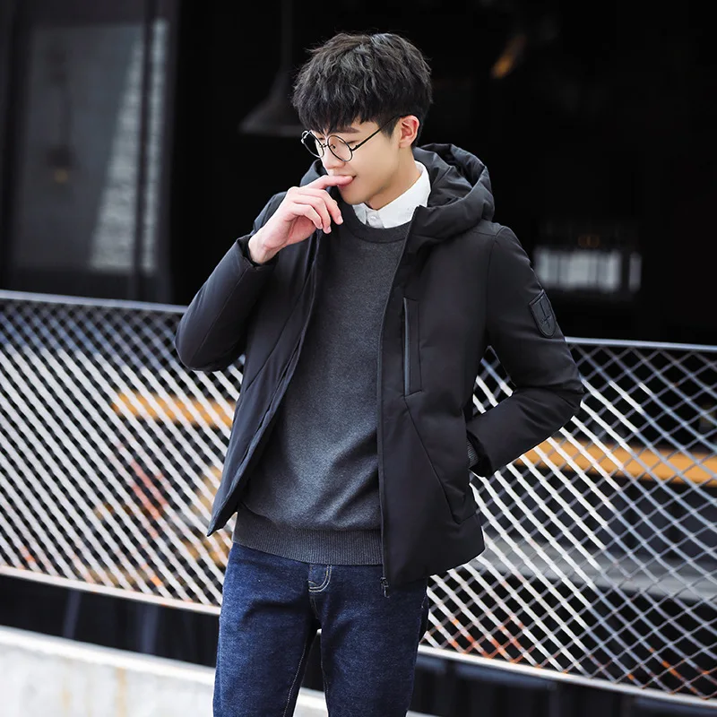В Корейском стиле Slim Fit Для мужчин короткая пуховая куртка в японском стиле подвижное Молодежный пуховик с наполнителем из пуха белой утки