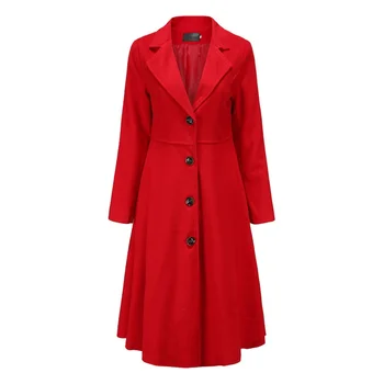 

Long Section Jacket Women Button Slim-fit Woolen Autumn Winter Casual Lapels Single Breasted Woolen Coat Dresses