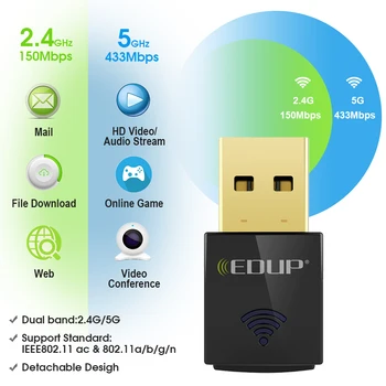 

EDUP Wireless Adapter WiFi Receiver 600Mbps Dual Band Mini 2.4/5Ghz USB WiFi Adapter USB Network Card AC600 802.11ac