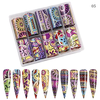 

CYSHMILY 10 Colors/set Fowers Nail Transfer Foil UV Gel Holographic Starry Sky Stickers Decal Tips DIY Nail Art Decorations Tool