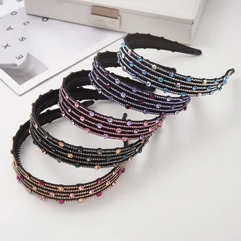 

New European and American Wide-brimmed Hair Accessories Fashion Simple Crystal Hair Hoop with Color Headband Women