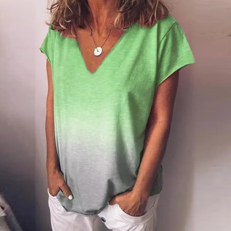 03 V-neck Green MACVARIL Fashion Print Cotton Blusas Women Plus Size O Neck Summer Tops Casual Short Sleeve Streetwear Blouse Shirt 5XL - Цвет: 03 V-neck Green