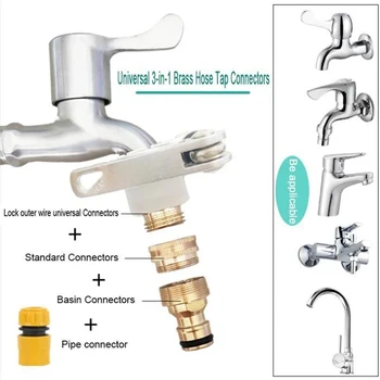 

Universal 3-In-1 Brass Hose Tap Connectors Set Vintage Faucet Adapter Washing Machine Quick Connector UD88