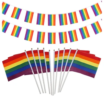 

1 Set Rainbow Flag Bunting and Rainbow Stick Flags for Party Decoration Pride Festival Carnival Flag Gay String Flags