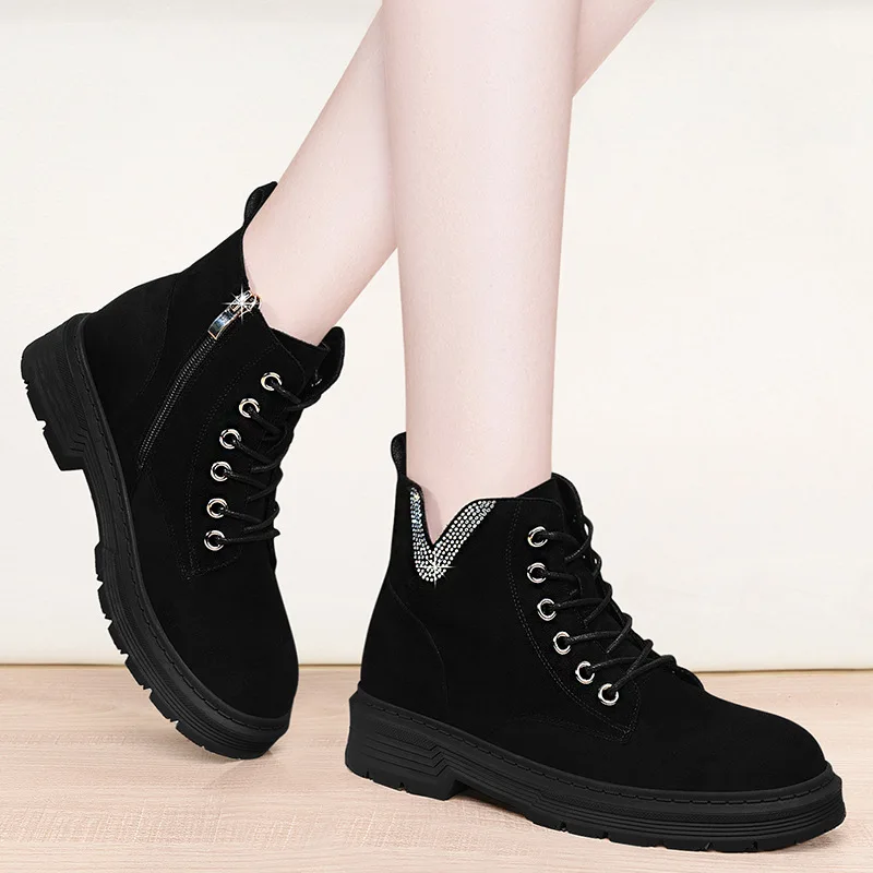 

V Mouth Chelsea Short Boots Women's Chunky-Heel 2019 Autumn & Winter New Style Semi-high Heeled Thick Bottomed Martin Boots Shor