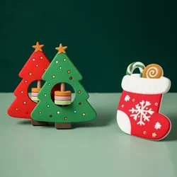 1pc bebê silicone mordedor árvore de natal dentição cuidados mastigar brinquedos bpa livre meias de natal mordedor presentes das crianças