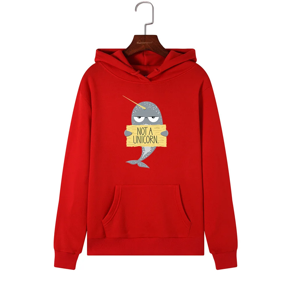 red SINGRAIN Забавный Рог толстовки с принтом рыбы для женщин Harajuku негабаритных Hoddies не единорог мультфильм толстовка с капюшоном koya Print Polerones - Цвет: red