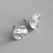 Женские серьги-гвоздики из настоящего серебра 925 пробы, модные круглые серьги с неровной вогнутой поверхностью и геометрическим рисунком, Женские Ювелирные изделия в подарок