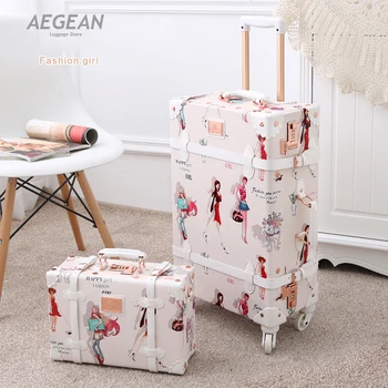 

20 inch Suitcase luggage Case Hardside Rolling Spinner Retro Style for Travel suitcase bag set on 4 wheels